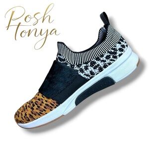 Mark Nason Abbe Leopard Print Sneakers Size 7 Knit Slip On Shoes Streetwear Chic